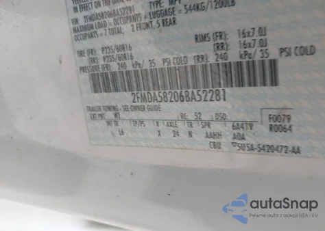 2006 Ford Freestar Limited из США, поврежденный, VIN 2FMDA58206BA52281